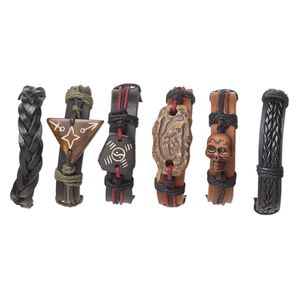 Bracelet mix, leather / bone / agate (natural) / hemp / resin, multicolored, mixed size and shape, adjustable from 5-1/2 to 8-1/2 inches with knot closure. Sold per pkg of 6.
