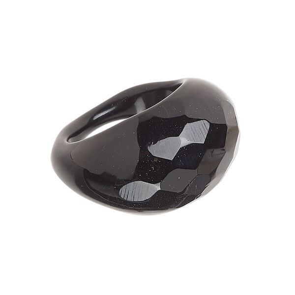 Ring, Everyday Jewelry, lampworked glass, opaque black, 15-6mm wide faceted, size 8. Sold individually. image number 0