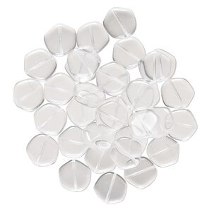 Bead, pressed glass, transparent clear, 15mm uneven flat round. Sold per 2-ounce pkg, approximately 30 beads.