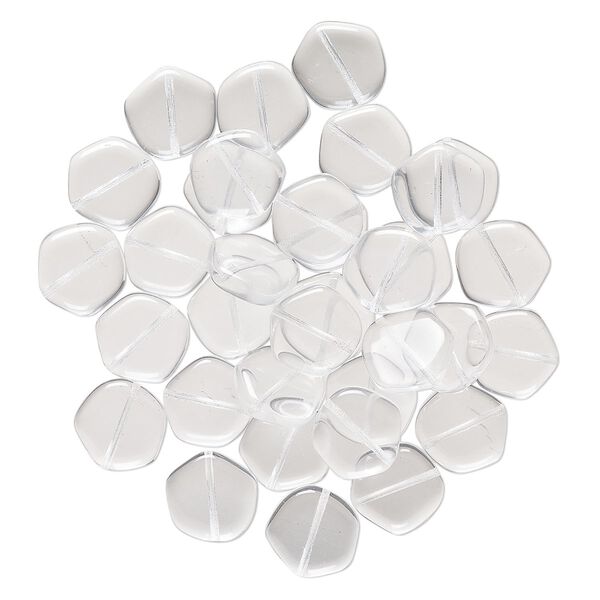 Bead, pressed glass, transparent clear, 15mm uneven flat round. Sold per 2-ounce pkg, approximately 30 beads. image number 0