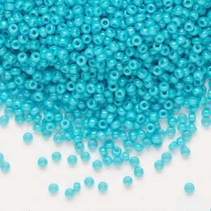 Seed bead, Miyuki, glass, pkg/25g, #11 rocaille, opaque outside dyed turquoise green, (RR-1483).