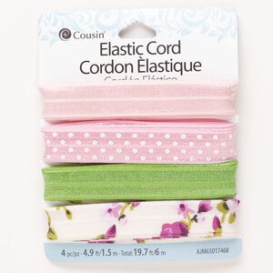 Cord assortment, elastic, pkg/(4) 1.5m, mixed colors, 15-16.5mm flat.
