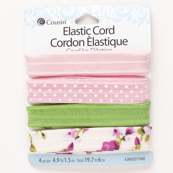 Cord assortment, elastic, pkg/(4) 1.5m, mixed colors, 15-16.5mm flat. image number 0