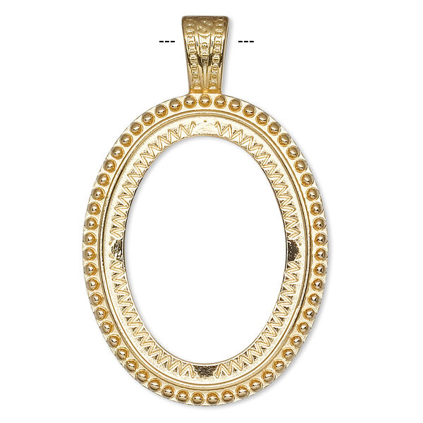 Pendant, gold-plated "pewter" (zinc-based alloy), 59x37.5mm oval with rope design and 40x30mm oval setting. Sold per pkg of 2. image number 0