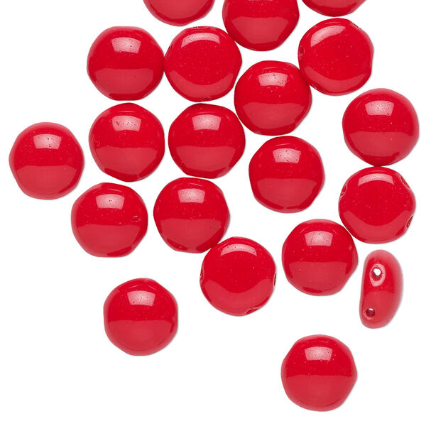 Bead, Preciosa Candy™, Czech pressed glass, opaque red, 8mm candy with (2) 0.8-0.9mm holes. Sold per pkg of 20. image number 0