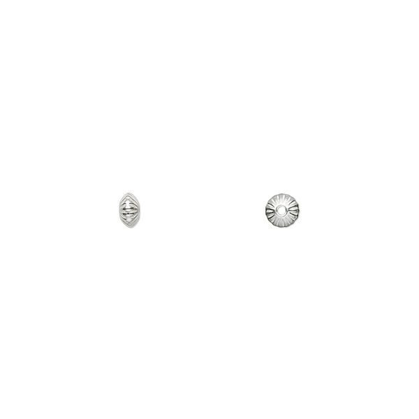 Bead, sterling silver, 3.5x2mm corrugated saucer. Sold per pkg of 20. image number 0