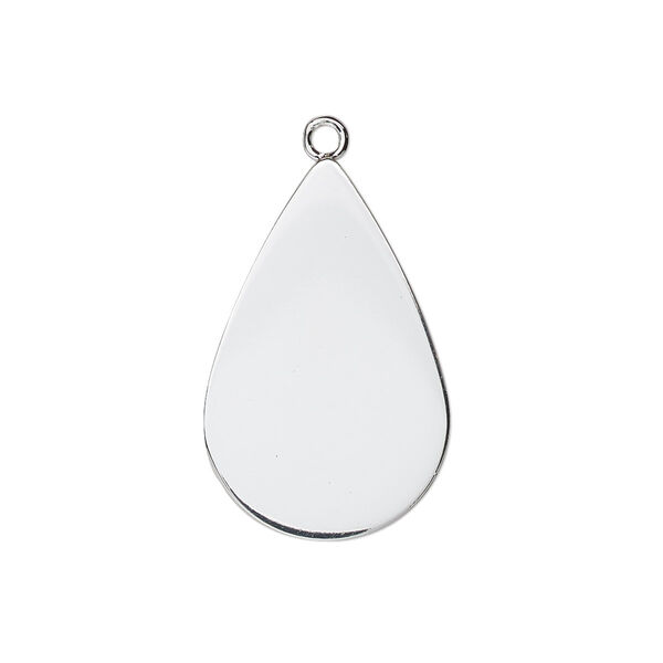 Drop, silver-plated steel, 26x17mm teardrop. Sold per pkg of 10. image number 0