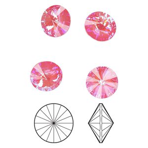 Chaton 4pk crystal lotus pink DeLite, Crystal Passions® 14mm rivoli 1022