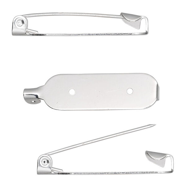 Pin back, silver-plated steel, 1-1/4 inch oval. Sold per pkg of 10. image number 0