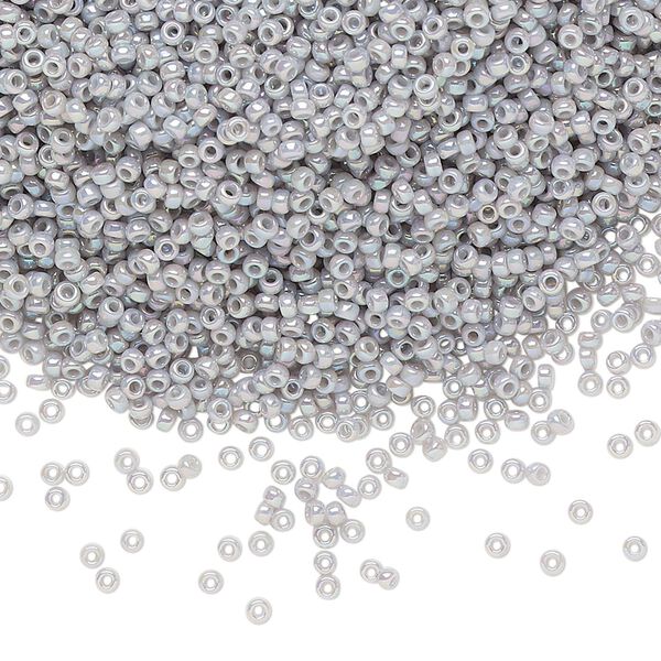 Seed bead, Miyuki, glass, pkg/35g, #15 rocaille, opaque rainbow ghost grey, (RR-489). image number 0