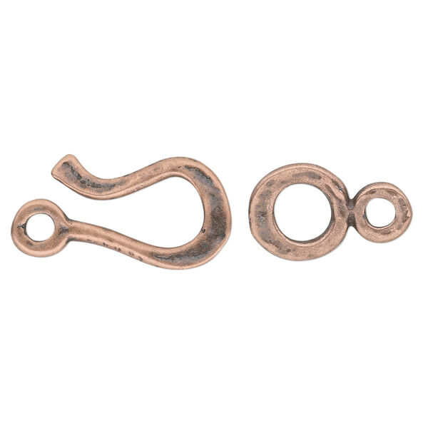 Clasp, JBB Findings, hook-and-eye, antique copper-plated pewter (tin-based alloy), 21x12mm flat. Sold individually. image number 0