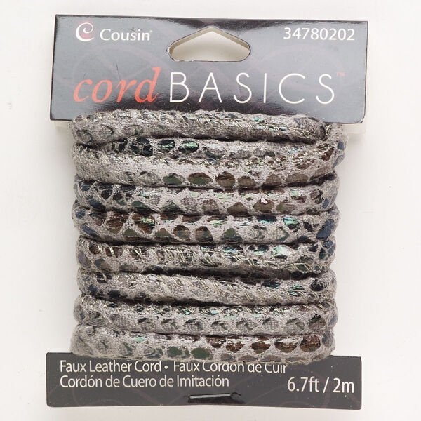 Cord, faux leather, grey and black, 5mm round with spots. Sold per pkg of 2 meters. image number 0