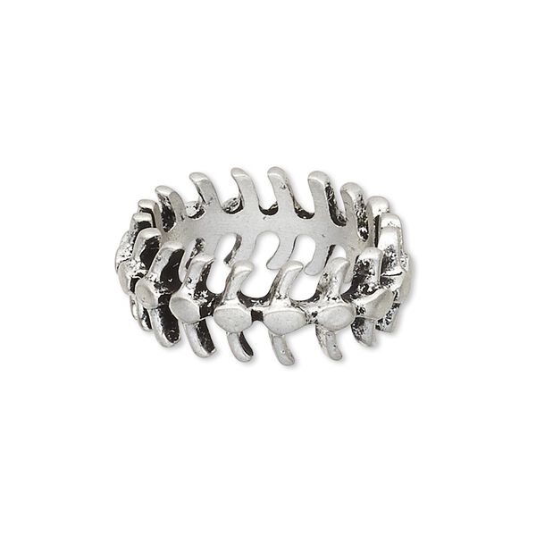 Ring, antique silver-plated "pewter" (zinc-based alloy), 9mm wide with vertebrae design, size 8. Sold individually. image number 0