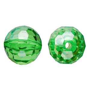 Bead, acrylic, green, 20mm faceted round. Sold per 100-gram pkg, approximately 20 beads.