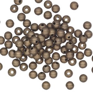 Bead, antique gold-plated brass, 4mm round. Sold per pkg of 100.