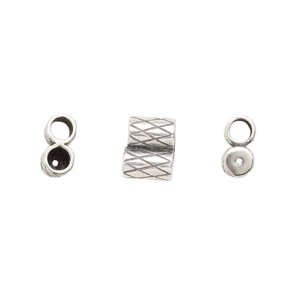 Clasp JBB Findings slide 1pkg1 brass, 9x7.5mm textured double-round tube, set of 2 antique silver-plated image number 0