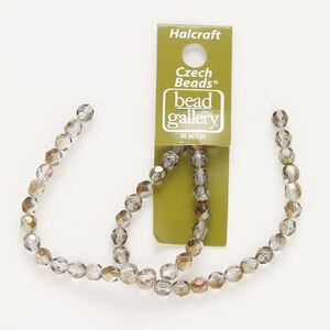 Bead 1pkg50, fire-polished glass, opaque half-coated bronze clear AB, 6mm center-drilled faceted round.