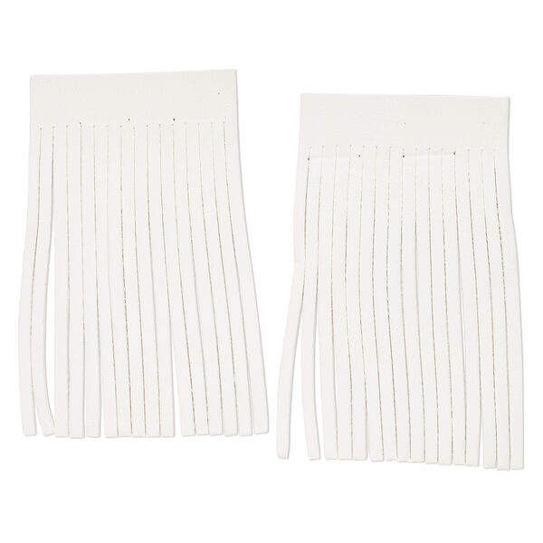 Component, Realeather®, deerskin leather (dyed), white, 3 x 2-inch fringe with 1/8 inch wide strips. Sold per pkg of 2. image number 0