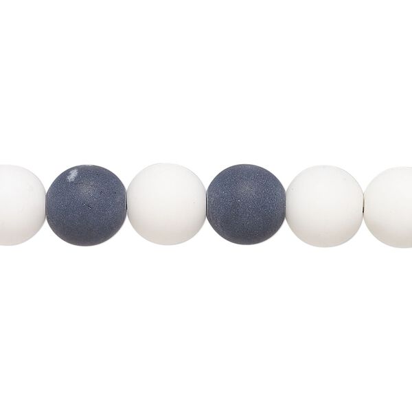 Bead, porcelain, opaque matte black and white, 8mm round. Sold per 8-inch strand, approximately 20 to 25 beads. image number 0