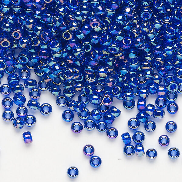 Seed bead, Miyuki, glass, pkg/50g, #8 rocaille, translucent rainbow cobalt (RR-177). image number 0