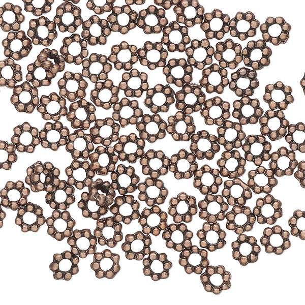 Bead, antique copper-finished "pewter" (zinc-based alloy), 4x2mm beaded rondelle. Sold per pkg of 100. image number 0