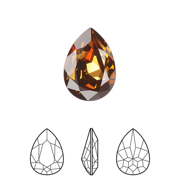 Fancy stone 1pk light amber foil back, Crystal Passions® 18x13mm pear 4320 image number 0