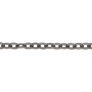 Chain, gunmetal-finished steel, 3.9mm textured oval rolo. Sold per 5-ft section.