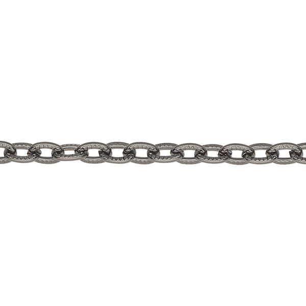Chain, gunmetal-finished steel, 3.9mm textured oval rolo. Sold per 5-ft section. image number 0