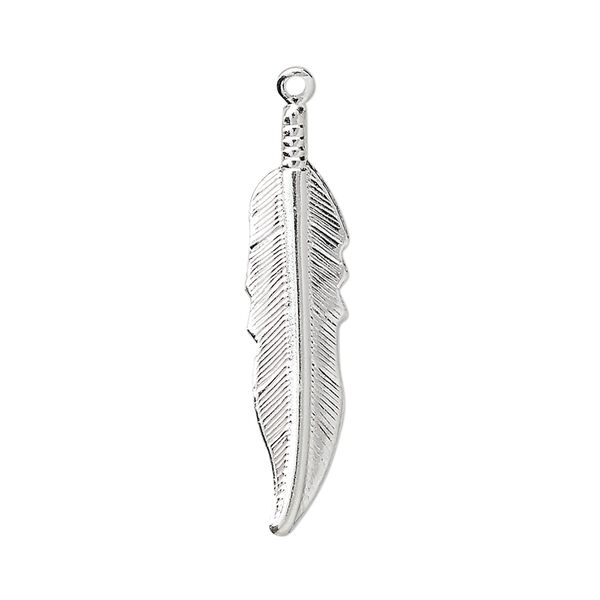 Focal, silver-plated brass, 32x7mm single-sided feather. Sold per pkg of 100. image number 0