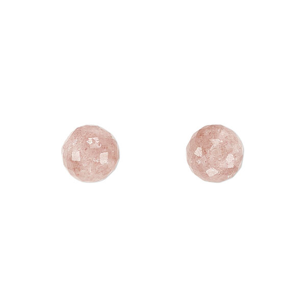 Strawberry quartz 1pkg2, hand-cut half-drilled faceted round bead natural B grade, 8mm image number 0