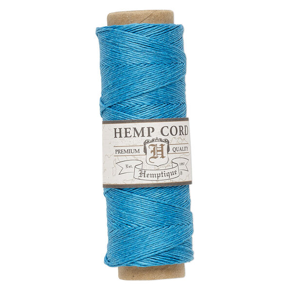 Cord, Hemptique®, polished hemp, turquoise blue, 0.5mm diameter, 10-pound test. Sold per 205-foot spool. image number 0