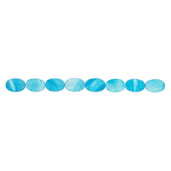 Mother-of-pearl shell 1pkg1, flat oval bead 15 inch bright blue 30x20mm-31x21mm image number 1