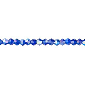 Bead 1pk translucent cobalt blue AB, Celestial Crystal® 4mm bicone 15.5-16 inch