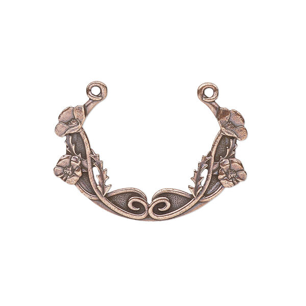 Focal, TierraCast®, antique copper-plated pewter (tin-based alloy), 35x25mm 2-sided oval with poppy festoon design. Sold individually. image number 0