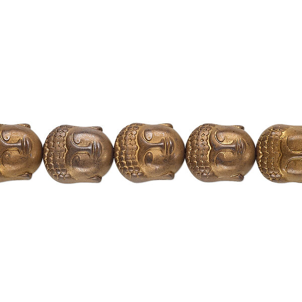 Bead, electroplated Hemalyke™, matte bronze, 10x9mm Buddha head. Sold per 15-1/2" to 16" strand. image number 0