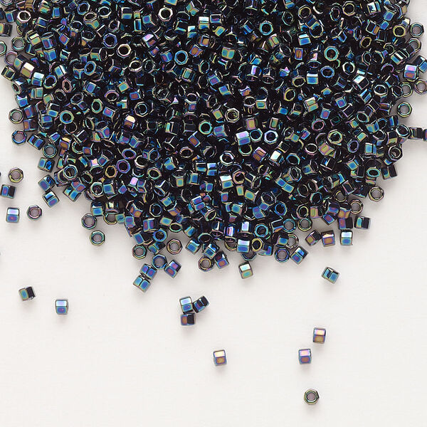 Seed bead, Delica®, glass, pkg/7.5g, #11 cut, opaque rainbow black (DBC-0005). image number 0