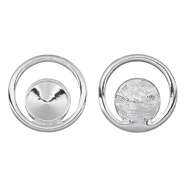 Component, Almost Instant Jewelry®, silver-plated "pewter" (zinc-based alloy), 24mm single-sided open round with 12mm rivoli setting. Sold per pkg of 2. image number 0