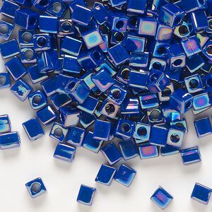 Seed bead, Miyuki, glass, pkg/250g, 3.5-3.7mm square, opaque rainbow dark blue (SB-414R).