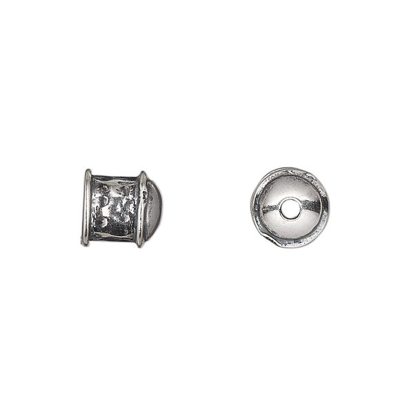Cord end, antiqued sterling silver, 8.5x8.5mm hammered texture, 6mm inside diameter. Sold individually. image number 0