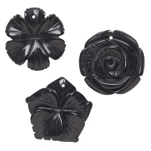 Blackstone 1pkg3, top-drilled carved flower drop mix 30x25mm-32x31mm
