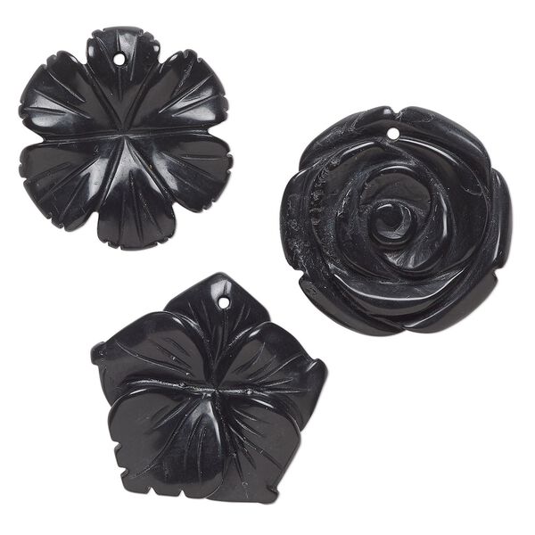 Blackstone 1pkg3, top-drilled carved flower drop mix 30x25mm-32x31mm image number 0