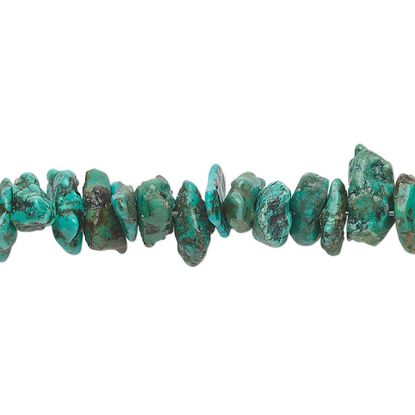 Bead, turquoise (dyed / stabilized), blue-green, small to medium chip, Mohs hardness 5 to 6. Sold per 15-1/2 to 16-inch strand. image number 0