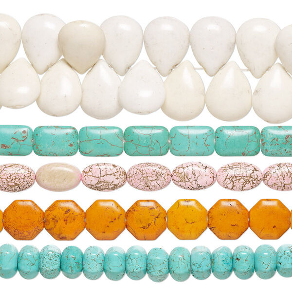 Bead mix, magnesite (dyed / stabilized), mixed colors, 20x14mm-30x20mm mixed shapes, Mohs hardness 3-1/2 to 4. Sold per pkg of (5) 15-inch strands. image number 0