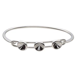 Bracelet, Almost Instant Jewelry®, bangle, imitation rhodium-finished brass, 11mm wide with (3) SS39 rivoli glue-in settings and latch bar, 8 inches. Sold individually.