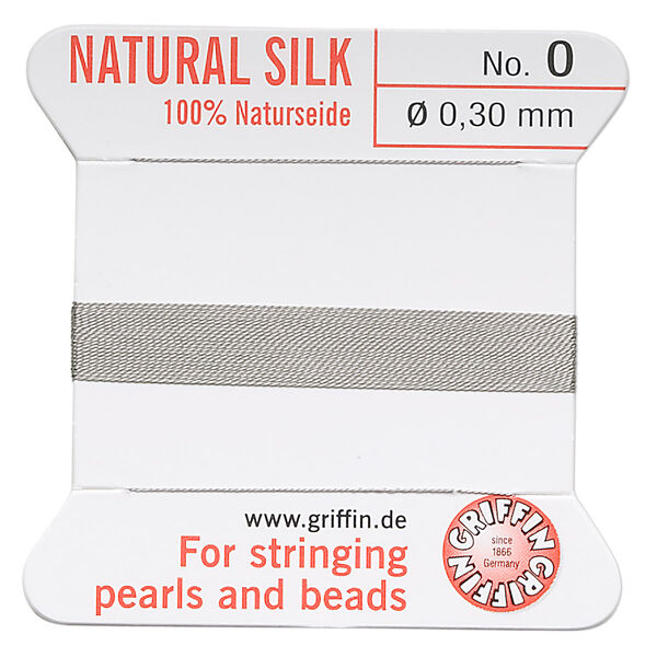 Thread, Griffin, silk, grey, size #0. Sold per 2-meter card (approximately 78 inches). image number 0