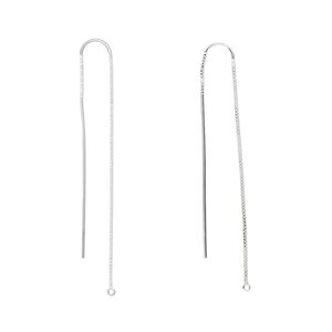 Ear thread 1pkg2 sterling silver, 5.75 inch box chain / open loop, 1 pair