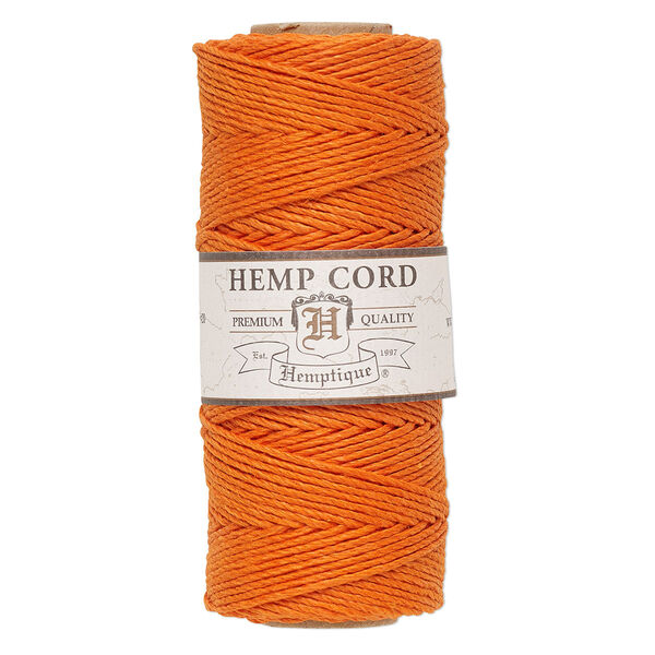 Cord, Hemptique®, polished hemp, orange, 1mm diameter, 20-pound test. Sold per 205-foot spool. image number 0