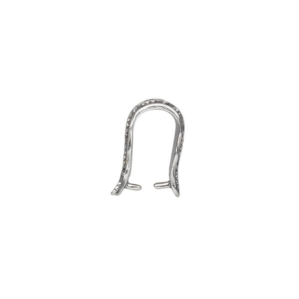 Bail, ice-pick, antiqued sterling silver, 15x8mm fancy shield with leafy vine design, 12mm grip length. Sold individually. image number 1