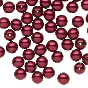 Bead 1pkg60, Czech pearl-coated glass druk, opaque crimson, 6mm round.