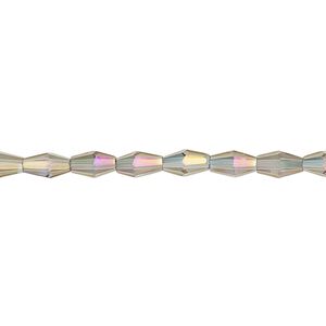 Bead, glass, crystal vitrail, 6.5x3.5mm long bicone. Sold per 15-1/2 to 16-inch strand.